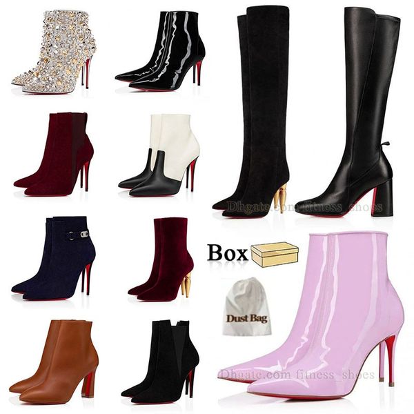 Chrstian Loubotin Red Bottoms Luxus Designer Frauen Stiefel über dem Knie rosa rote Unterseite Stiefel Dame sexy High Heels Knöchel kurze Stiefel spitze Zehen Pumps 【code ：L】 box