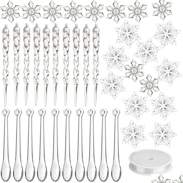 Decorações de Natal Decorações de Natal Behogar 40pcs Decoração Kit Acrílico Cristal Floco de Neve Icicles Enfeites de Árvore Fo Dhgarden Dh74A