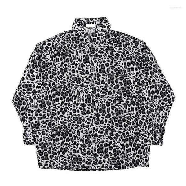 Camisas casuais masculinas outono leopardo impressão retro camisa versão coreana de y2k moda solta escura punk high street estilo universitário