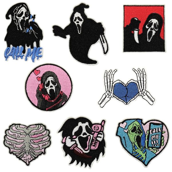 Crânio Coração Ferro em Patches Horrível Call me Ghost Applique Patch Love Badge Costurar em Emblema Acessórios DIY para Coletes Jaquetas Roupas Artesanais