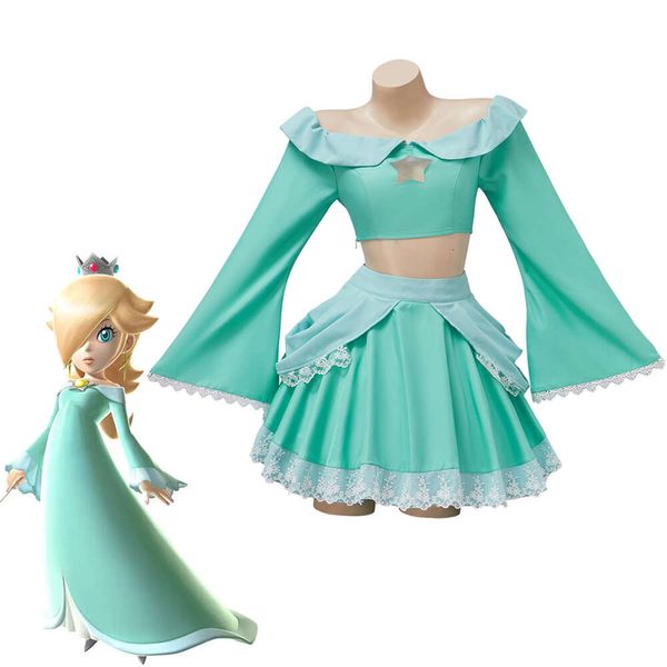 Princesa rosalina cosplay traje luz azul roupas princesa cosplay terno halloween carnaval roupas mulher colheita topos saias conjunto