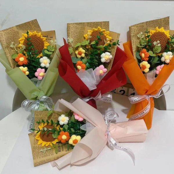 Fiori decorativi Bouquet per la festa degli insegnanti Regalo Girasole Fiore finito Affari Lana fatto a mano Fai da te Imitazione agganciata