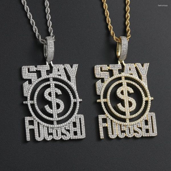 Anhänger Halsketten AZ STAY FOCUSED Buchstaben Iced Out für Paare Gepflasterter Kubikzircon Stein Hip Hop Männer Goth Schmuck Geschenk Freies Schiff