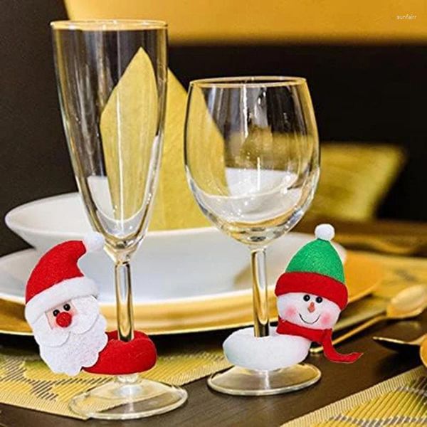 Şarap Gözlükleri 6 PCS Noel Cam Dekor Noel-Claus Moose-Snowman İçecek İşaretleri Tatil Partisi İçin Set Kiti
