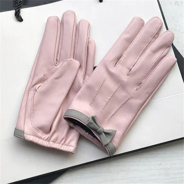 Женские короткие дизайнерские перчатки, кожаные перчатки с бантом, розовый мотоцикл