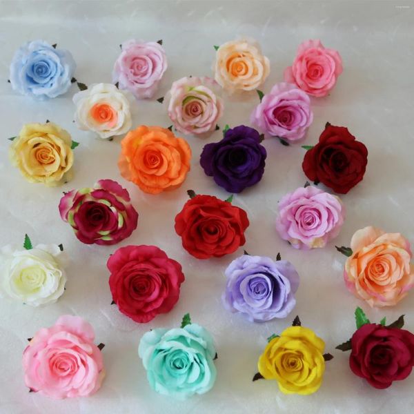Flores decorativas 50 peças 10cm rosas artificiais cabeça de flor diy arcos de casamento guirlanda festa de aniversário pogal adereços parede falsa