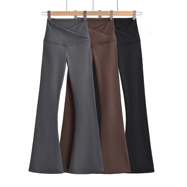 Женские брюки-капри, осенние наряды, женские узкие брюки для йоги, расклешенные леггинсы, уличная одежда в корейском стиле, повседневная одежда черного цвета 231017