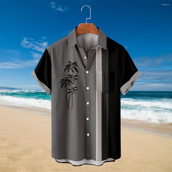 Freizeithemden für Herren, hawaiianisch, für Herren, Patchwork-Design, Kokosnussbaum-Muster, kurzärmelig, Sommer, Strand, Urlaub, atmungsaktiv