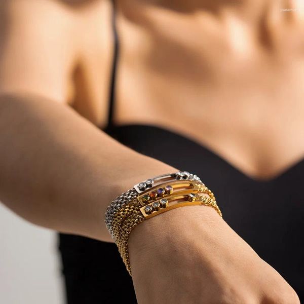 Strand acciaio inossidabile PVD 18K placcato oro appannamento cristallo colorato cinturino braccialetto per gioielli donna all'ingrosso 2023 alla moda