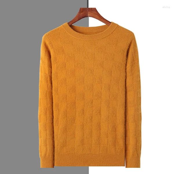 Männer Pullover Winter Verdickt Männlich Rundhals Nerz Kaschmir Pullover Quadrat Jacquard Handwerk Große Jugend Solide Lose