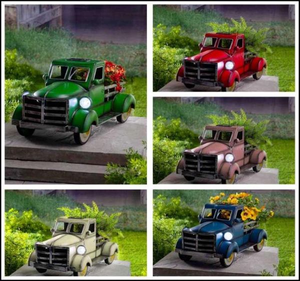 Solar-Pickup-Truck im Retro-Stil, Gartenornamente, Blumentopf mit Autolicht, Hof, Heimdekoration, Outdoor, Garten, Geschenk, Partybevorzugung 6773339