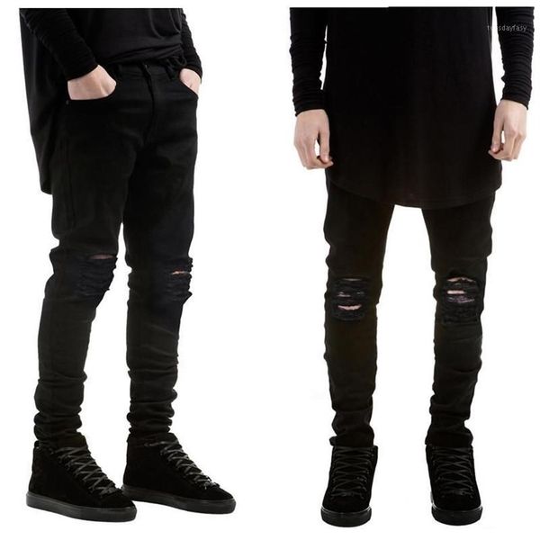 Männer Jeans Mode Männer Schwarz Skinny Ripped Stretch Slim West Hip Hop Swag Denim Motorrad Biker Hosen Jogger1243d