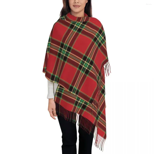 Шарфы Рождественская шаль в клетку в клетку для женщин Теплый большой длинный шарф Год пашмины с кисточками
