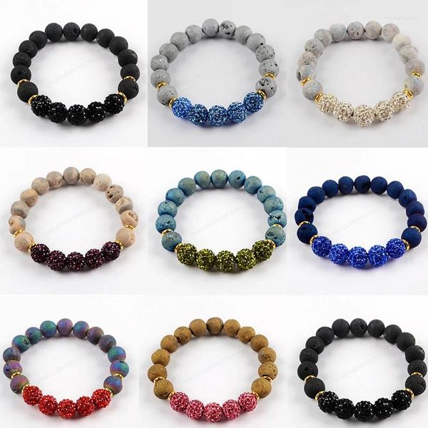 Strand disco bola contas pulseiras 10mm redonda pedra natural druzy ágata elástico para casal feminino masculino jóias presente gota