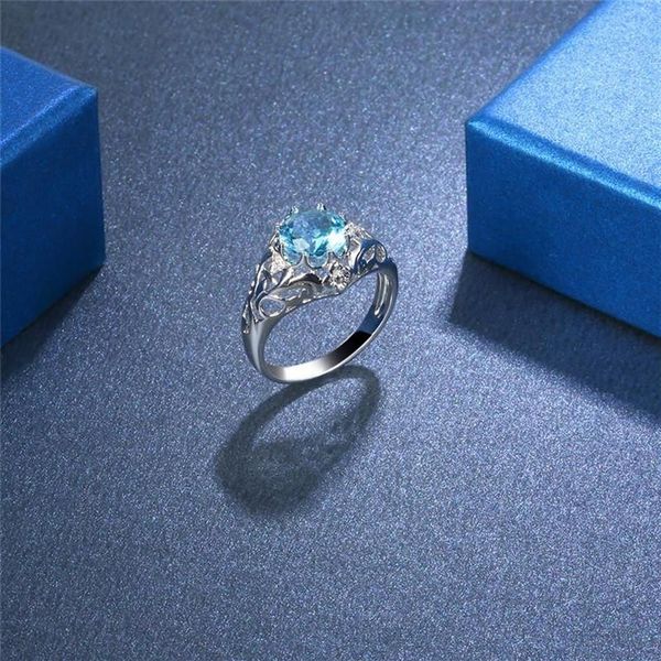 Anéis de casamento GorGor Mulheres Originalidade Declaração Minimalista Flor Videira Luz Azul Conta De Vidro Romântico Noivado Jóias R10102802795