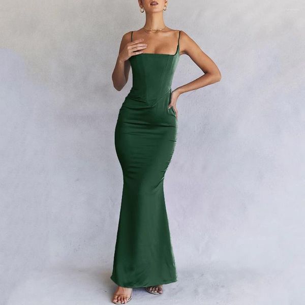 Vestidos casuais mingmingxi verde elegante sereia vestido de baile espaguete cinta bodycon celebridade noite formal ocasião verão 2023