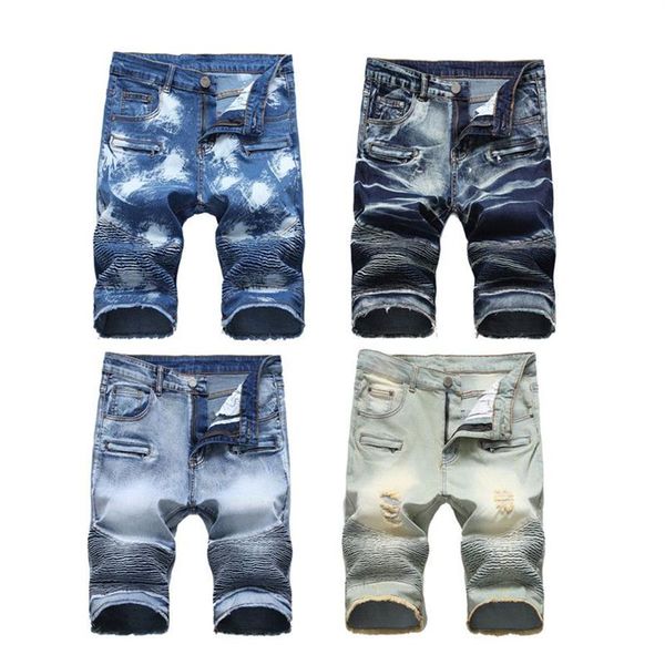 jeans corti strappati effetto consumato da uomo design alla moda casual al ginocchio skinny silm Fit pantaloncini hip hop denim Streetwear289f