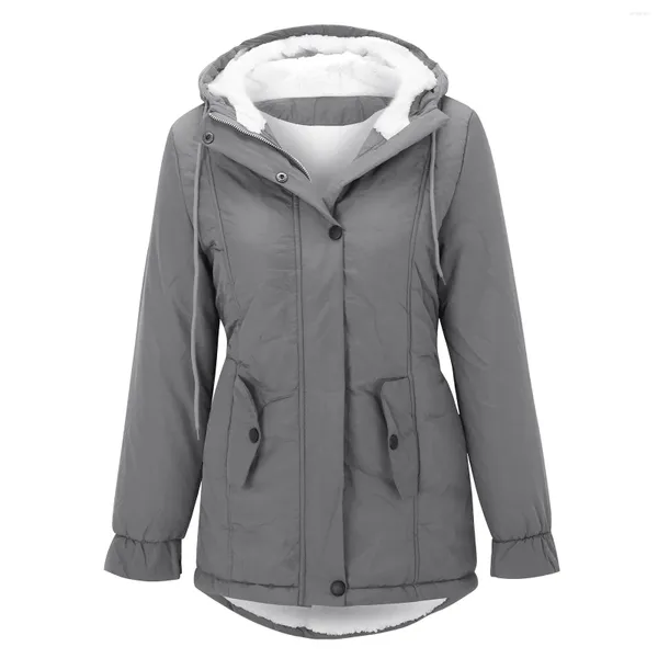 Giacche da donna Cappotto invernale Caldo solido peluche addensato Giacca lunga Trekking all'aria aperta Parka soprabito casual antivento con cappuccio