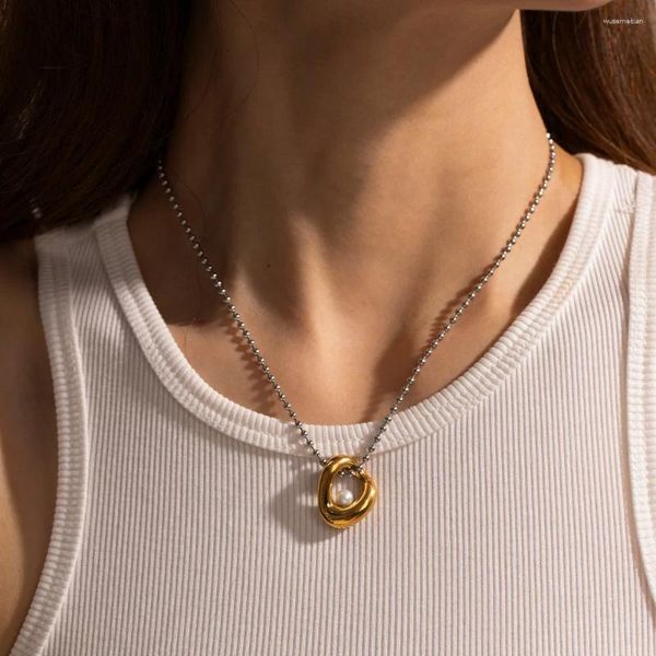 Ketten Minar Französisch 18 Karat Gold Silber PVD plattiert Edelstahl Kontrastfarbe Hohl Unregelmäßige Münzanhänger Halsketten für Frauen