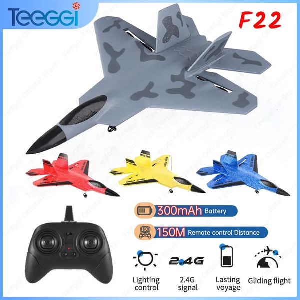 Aeronave Modle RC Avião SU35 2.4G com luzes LED F22 Aeronave Controle Remoto Modelo Planador Avião SU57 EPP Espuma Brinquedos Para Crianças Presente 231017