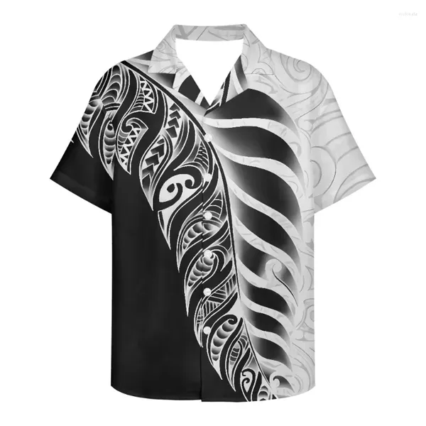 Männer Casual Hemden 2023 Business Polynesian Für Männer Drehen Unten Kragen Kurzarm Tribal Tattoos Slim Fashion Tops Camisa