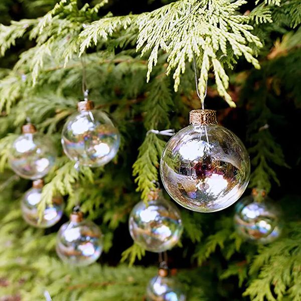 Andere Event-Party-Zubehör, 12 Stück, Weihnachtsdekoration, Kugeln, durchsichtig, schillernde Glaskugeln, Baum-Hängeornament, DIY, Zuhause, Urlaub, Hochzeit, 231017