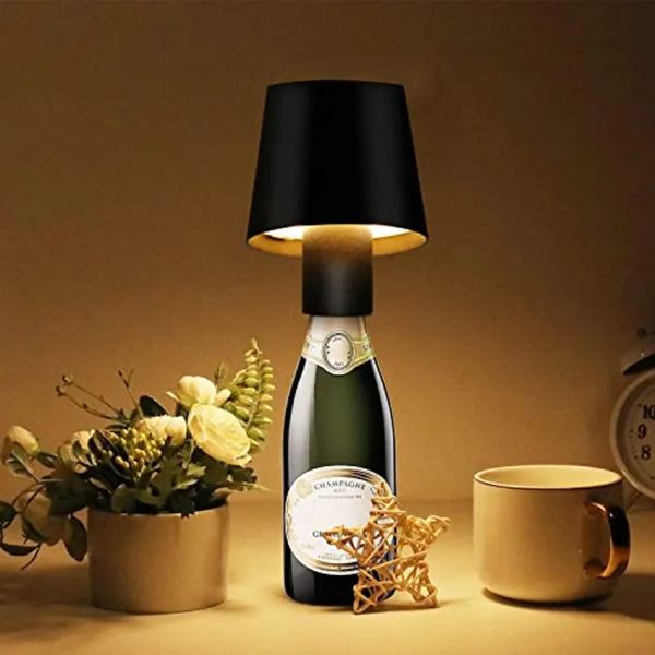 Decorative Objects Figurines LED Wine Bottle Lamp Touch Dimming Bar Table Portable Cordless Metal Night Light USB Rechargeable Dinning Decor 231017
