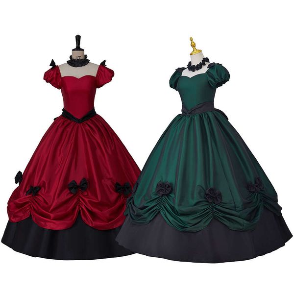 Cosplay Viktorianisches Bürgerkriegskleid in Rot und Grün, Renaissancekleid, viktorianisches Gothic-Retro-Ballkleid in Übergröße für Weihnachten und Halloween