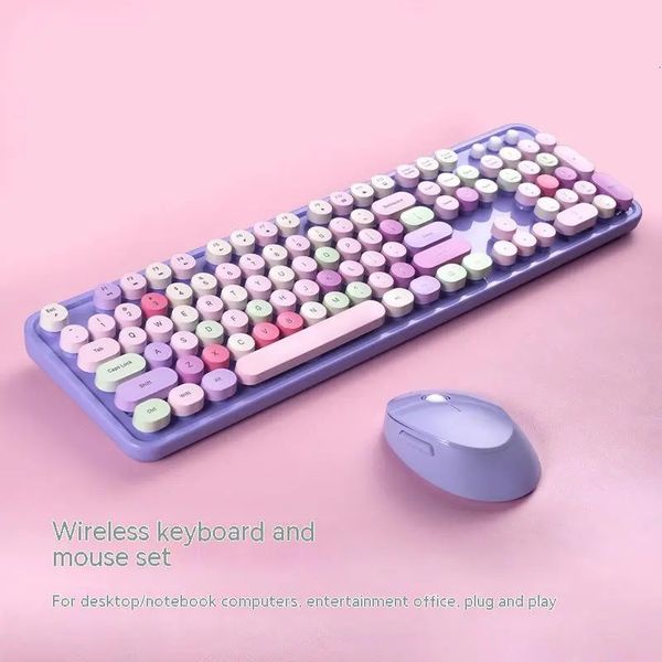 Cover per tastiera Sweet Wireless e set per mouse per ragazze Office Typing Mechanical Hand Feel Retro Rainbow 231018