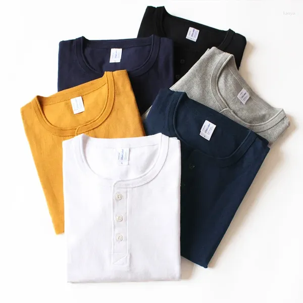 Herren-T-Shirts Blunt Razor, 245 g dickes, schweres Vintage-Baumwolle, robustes, nahtloses Schlauchgewebe, amerikanisches Langarm-T-Shirt mit Henley-Ausschnitt