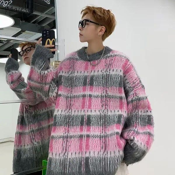 Мужские свитера Мужские мешковатые модные клетчатые уличные осенние повседневные пуловеры для подростков со вставками в корейском стиле универсальные унисекс мягкие на каждый день