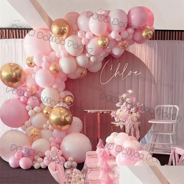 Outros suprimentos para festas de eventos Outros suprimentos para festas de eventos Balão rosa Garland Arch Kit Decorações de aniversário Crianças Folha Branca G Dhgarden Dhldt