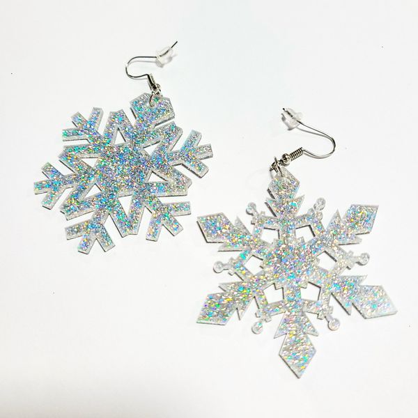 Orecchini pendenti con stella alpina in argento con gancio per l'orecchio natalizio Orecchini con paillettes in acrilico con fiocco di neve