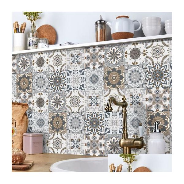 Adesivos de azulejo 24 peças estilo moderno pvc à prova d'água antifoing autoadesivo cozinha banheiro piso arte decoração de parede decalques drop delivery dhilp