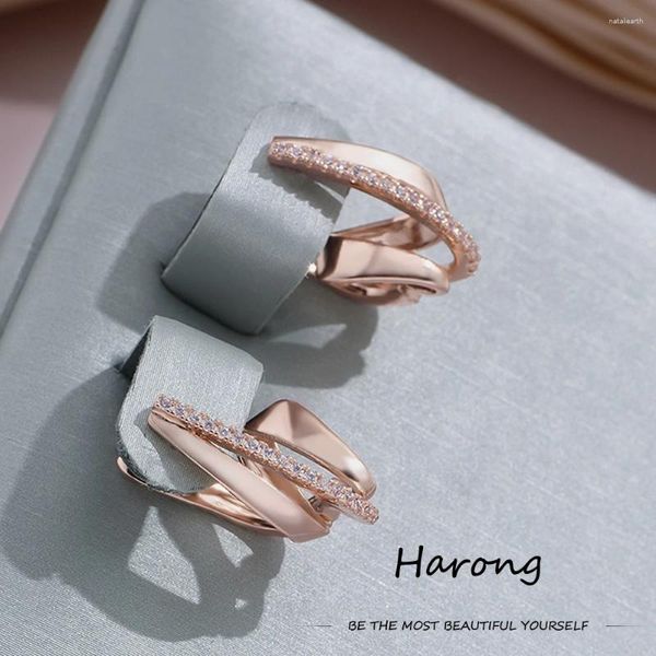 Серьги-гвоздики Harong, минималистичные геометрические серьги цвета розового золота, роскошные медные гипоаллергенные серьги с кристаллами, женские украшения для женщин