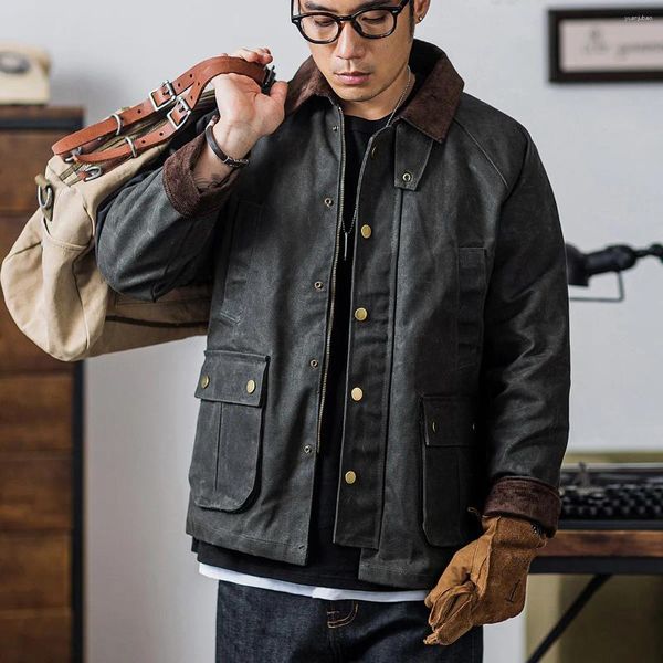 Männer Jacken 2023 Retro Cargo Wachs Jacke Lose Fit Grün Safari Feld Motorrad Mantel Männliche Stil Winddicht Wasserdichte Taktik Mantel