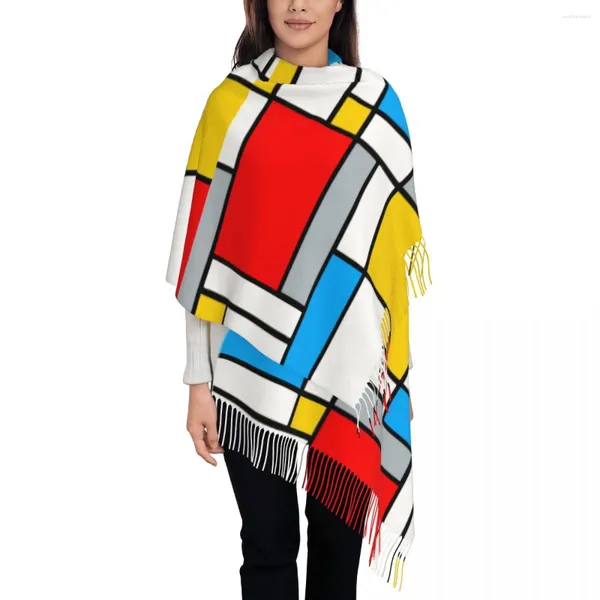 Schals Damenschal mit Quaste, Mondrian-Komposition, geometrisch, großer Winter-warmer Schal, Wickel-Minimalismus, Kunst, Alltagskleidung, Pashmina