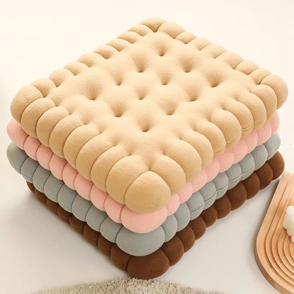 Plush Pillows Cushions Simulation Round Cookies Plush Pillow Soft Thicken Square Biscuit Seat Cushion Short Plush Toy Floor Pad Mat Home Decor Gift 231017