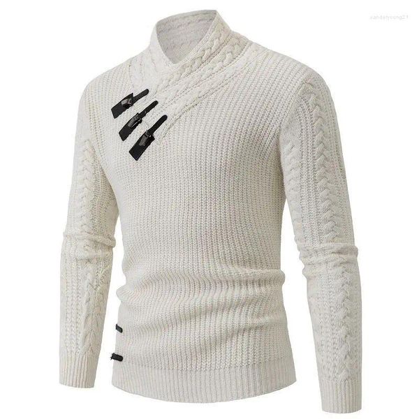 Männer Pullover Koreanische Mode Herbst Männer Casual Vintage Stil Weiß Pullover Rollkragen Gestrickte Pullover Herbst Winter