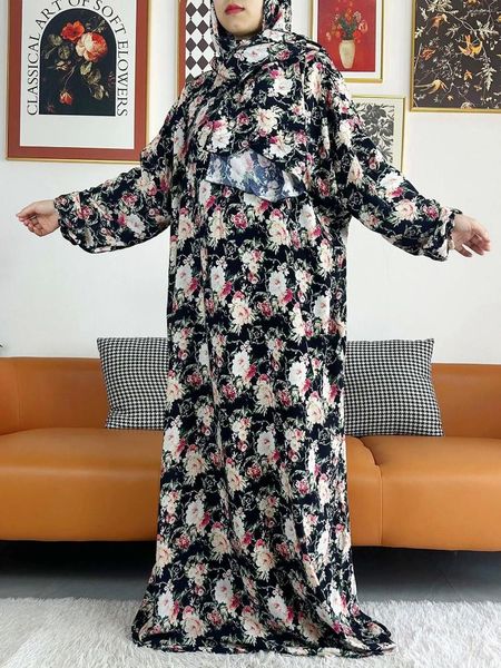 Ethnische Kleidung Muslimische Baumwolle Abaya für Frauen Ramadan Gebet Dubai Türkei Naher Osten Femme Robe Floral Lose Afrikanisches Kleid Schals Joint