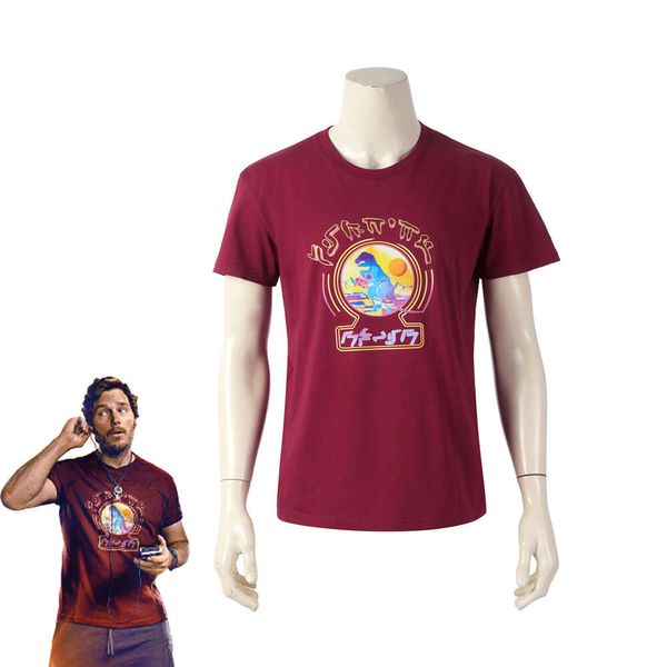 Camicia cosplay Guardians 3 Star Lord Peter Jason Quill Costume cosplay T-shirt rossa a maniche corte per la festa di carnevale di Halloween