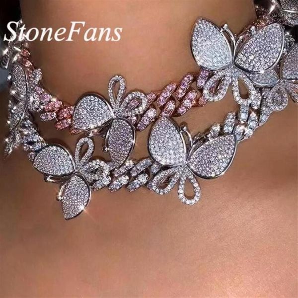Чокеры Stonefans с блестящими кристаллами и кубинскими звеньями, колье-бабочка, ожерелье со стразами, цепочка золотого, серебряного цвета для женщин Jewe305g