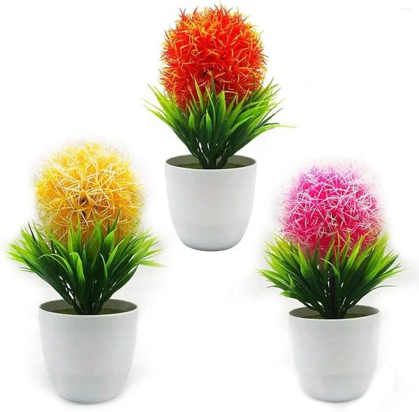 Flores decorativas 3pcs plantas artificiais em vaso pequeno bonsai falso com vasos brancos para mesa de casa escritório exibição de mesa