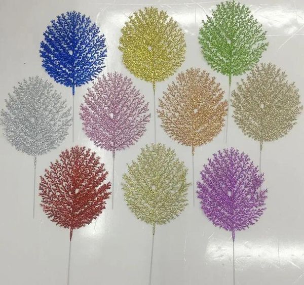 Fiori decorativi 20 pz 27 14 cm Polvere Glitter Foglia Ramo Disposizione Dei Fiori Per La Festa Di Natale Albero Venun Decorazione Appesa