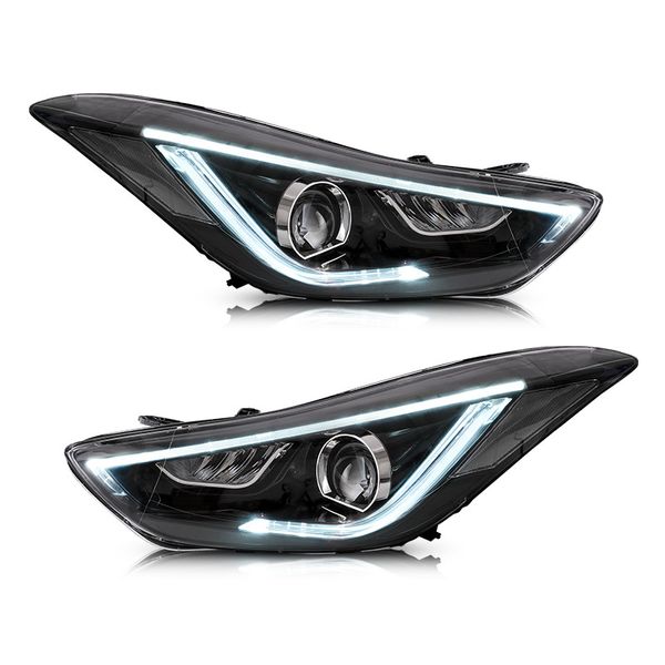 Gruppo faro LED per auto Daytime Running Light Streamer Indicatore di direzione Devil Eye Blu DRL per Hyundai Elantra 10-15