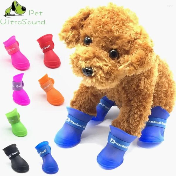 Vestuário para cães Botas coloridas para animais de estimação PU Sílica Gel Sapatos à prova d'água 4 Pçs/set Cão 8 Cores Doces Gato Chuva Tamanho S/M/L/XL/XXL