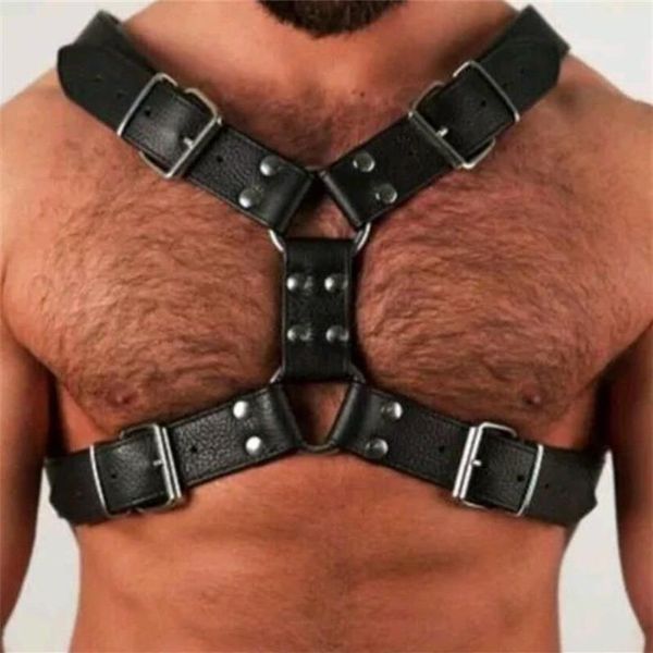 Reggiseni Set Fetish Uomo Pelle Gay Bretelle sexy Imbracatura BDSM Cinture sessuali Corpo sessuale Bondage Cinghie Punk Rave CotumesBras253j