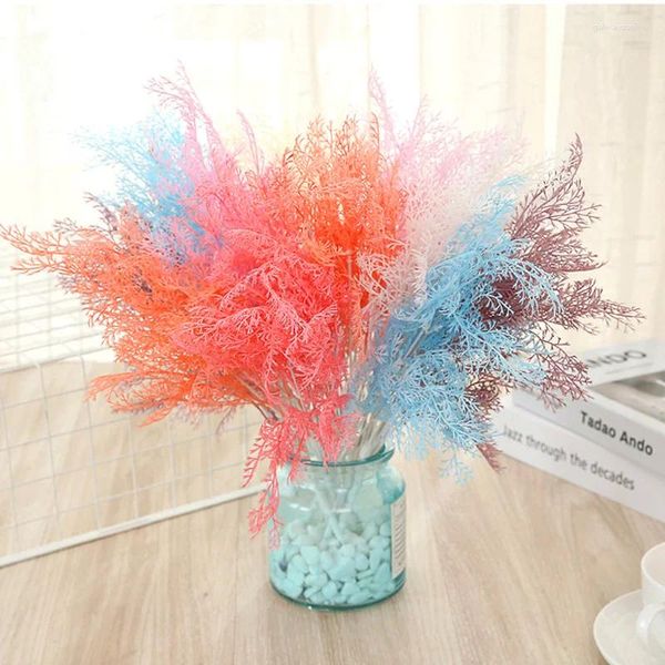 Flores decorativas 3 pçs diy simulação galho fofo plástico geada ramo rime flor decoração para casa samambaia artificial