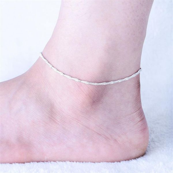 Perakende 3pcs 925 Sterling Gümüş Halen Eşsiz Güzel Seksi Basit Boncuklar Gümüş Zincir Anklet ayak bileği ayak mücevher258a