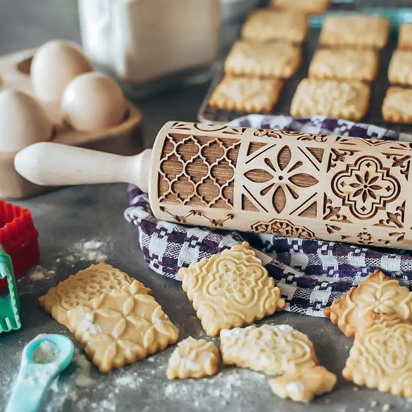 Rolando Pinos Placas de Pastelaria Impressão Rock Floco de Neve Elk Gravação de Madeira Biscoitos Biscoito Fondant Bolo Modelado Rolo 355cm 231017